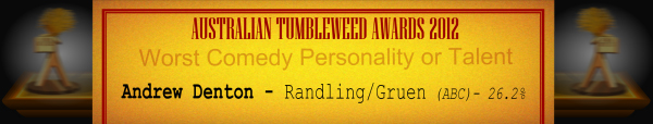 Australian Tumbleweed Awards 2012 - Worst Comedy Personality or Talent - Runner-Up: Andrew Denton - Randling/Gruen (ABC) - 26.2%