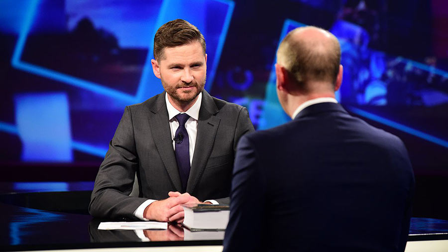 Charlie Pickering and Tom Gleeson on the set of The Weekly