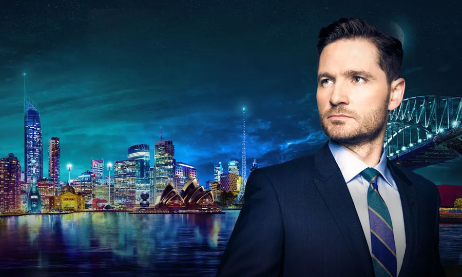 Charlie Pickering looking serious and determined at Sydney Harbour
