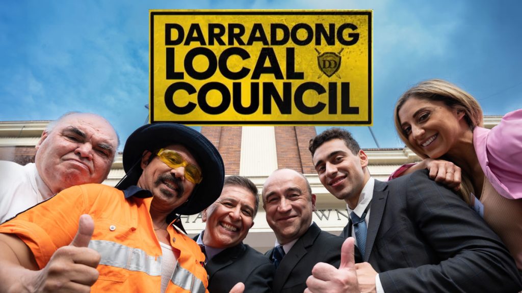 The cast of Darradong Local Council giving the thumbs up