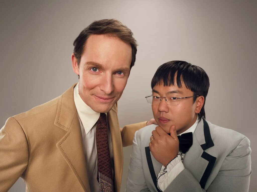 Guy Montgomery and Aaron Chen eyeball the camera lens