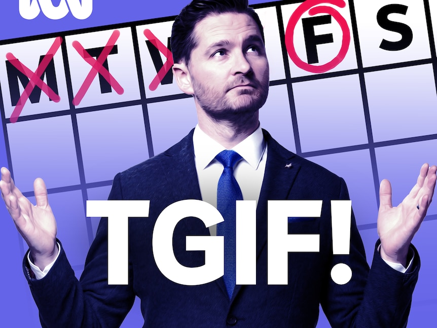 Charlie Pickering throwing his hands up in the air